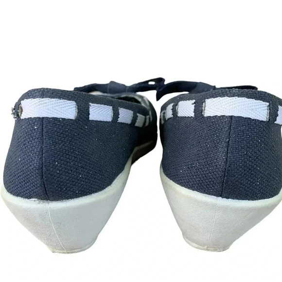 Dr. Scholl's Canvas Bow Tie Low Wedge Pump Slip On Shoes Size 10M Blue Glitters - Picture 5 of 16